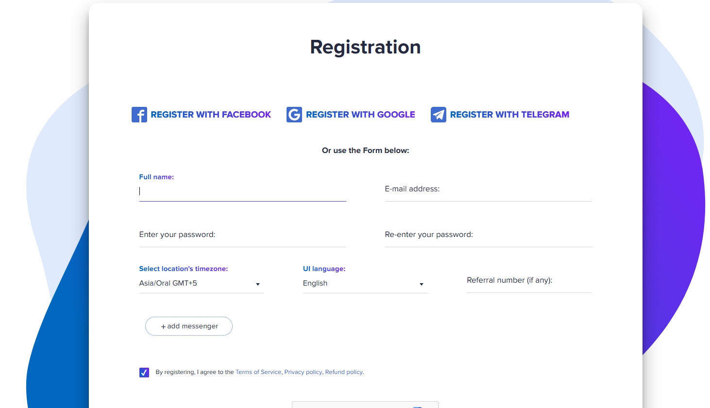 Step-by-step instructions for registration