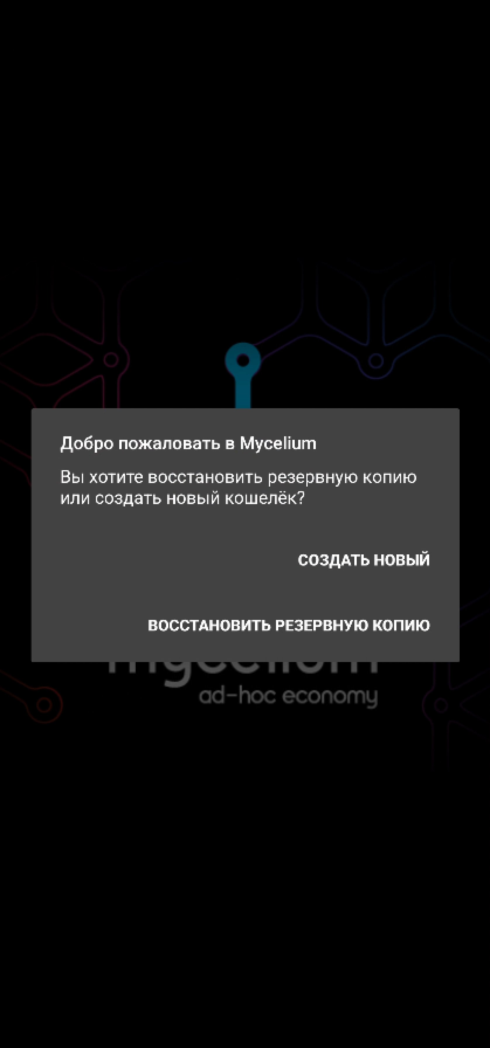 Регистрация в кошельке Mycelium