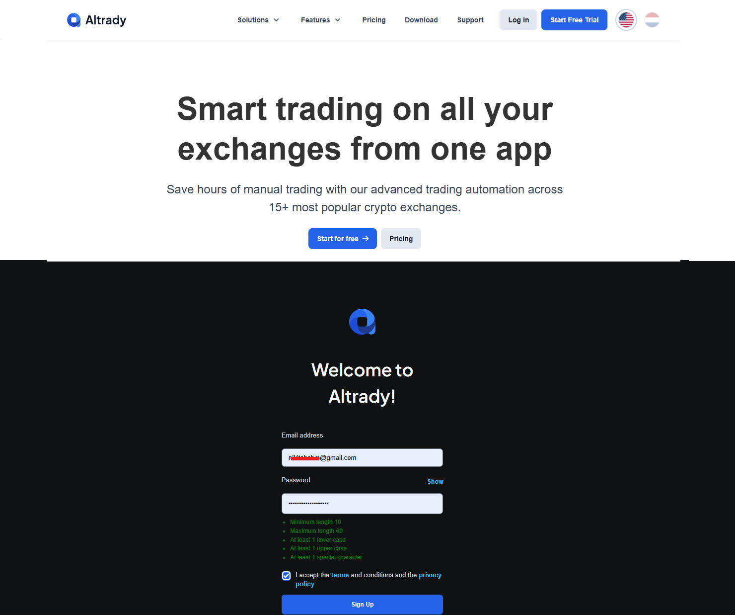 Step-by-step registration Altrady