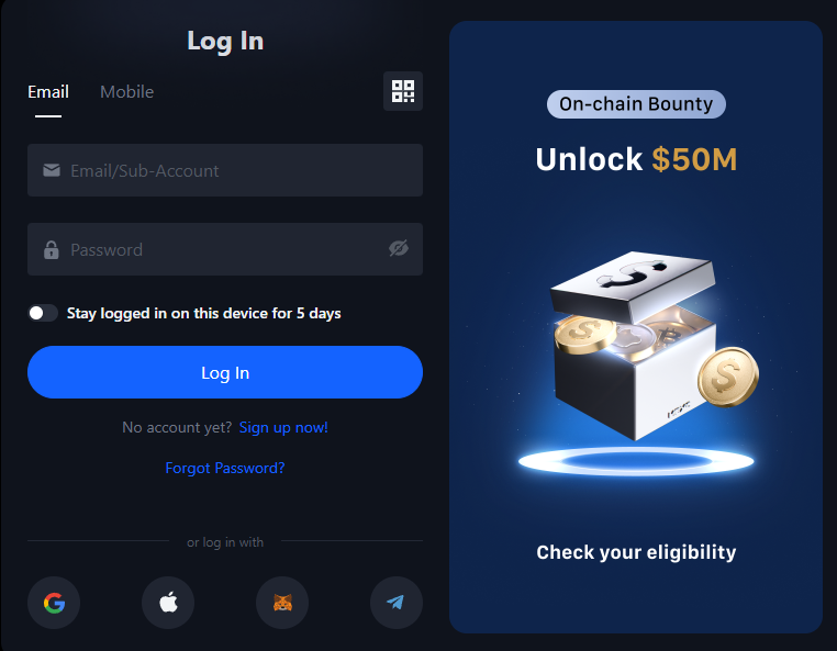Registration on crypto exchange platform