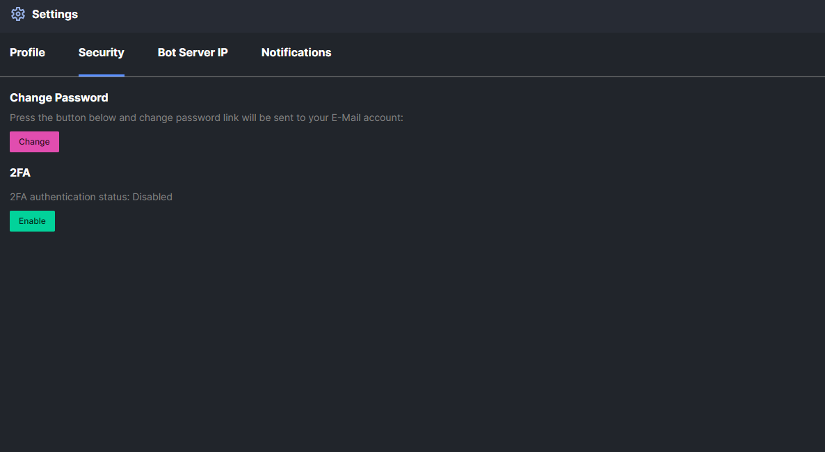 Wundertrading security settings