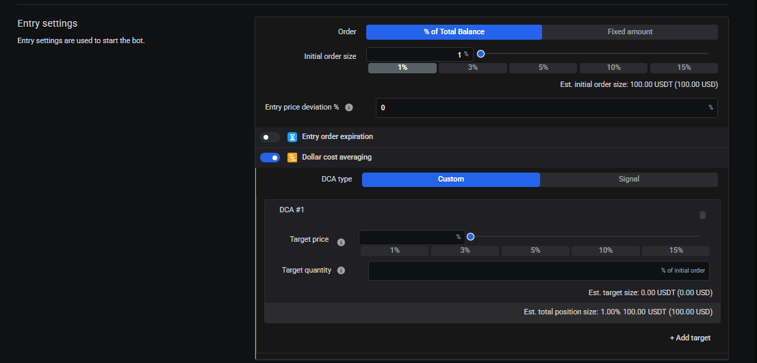 DCA bot parameters