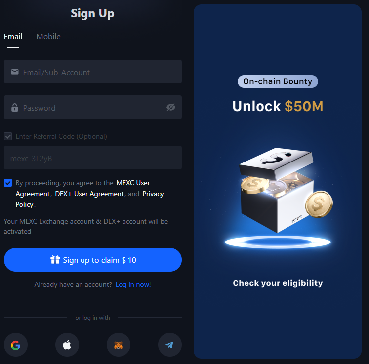 Official exchange website registration