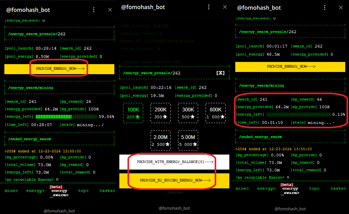 Energy Swarm в Fomo Hash