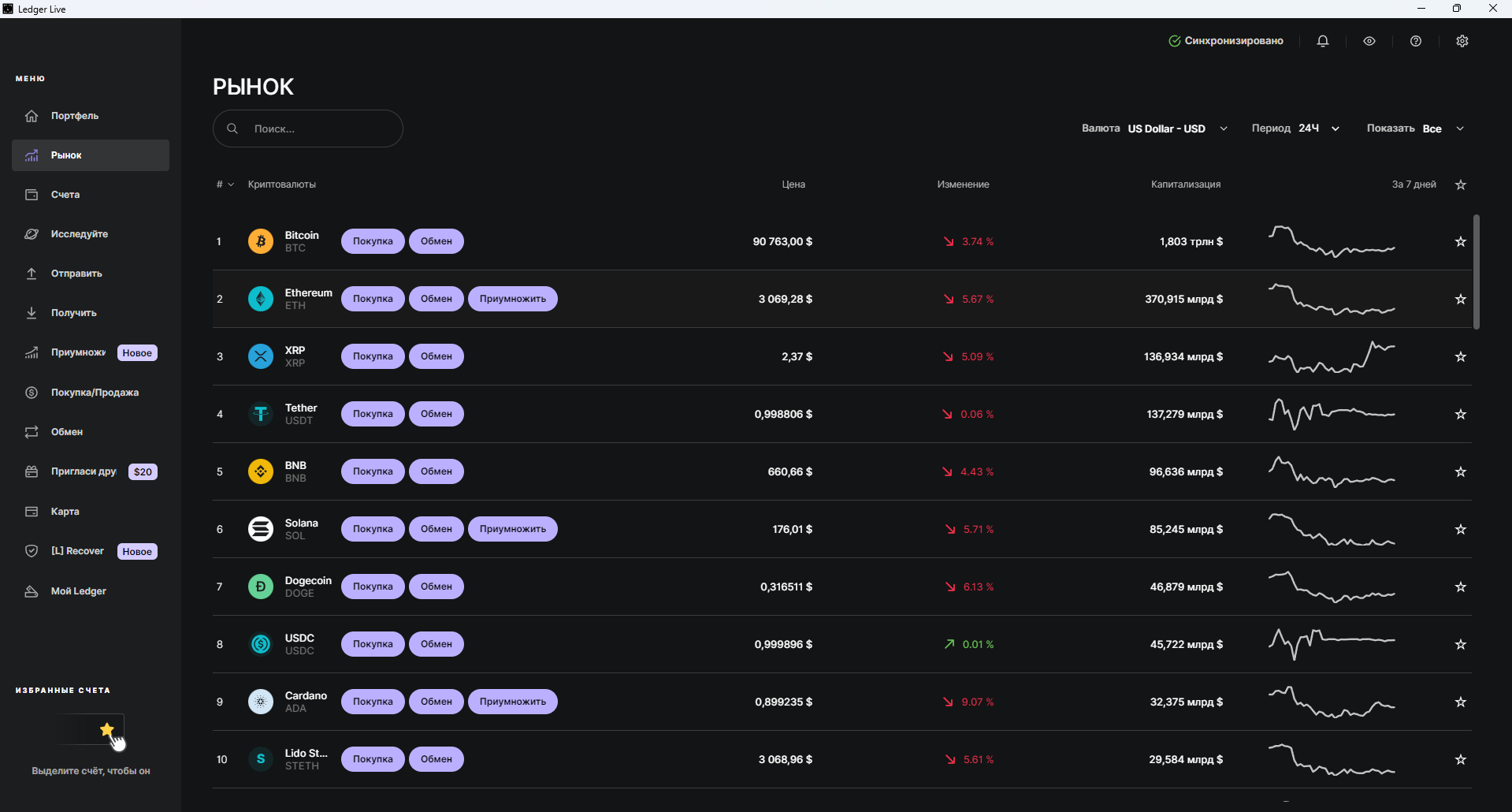 рынок в ledger live