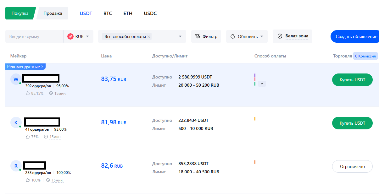 Пополнение MEXC через P2P