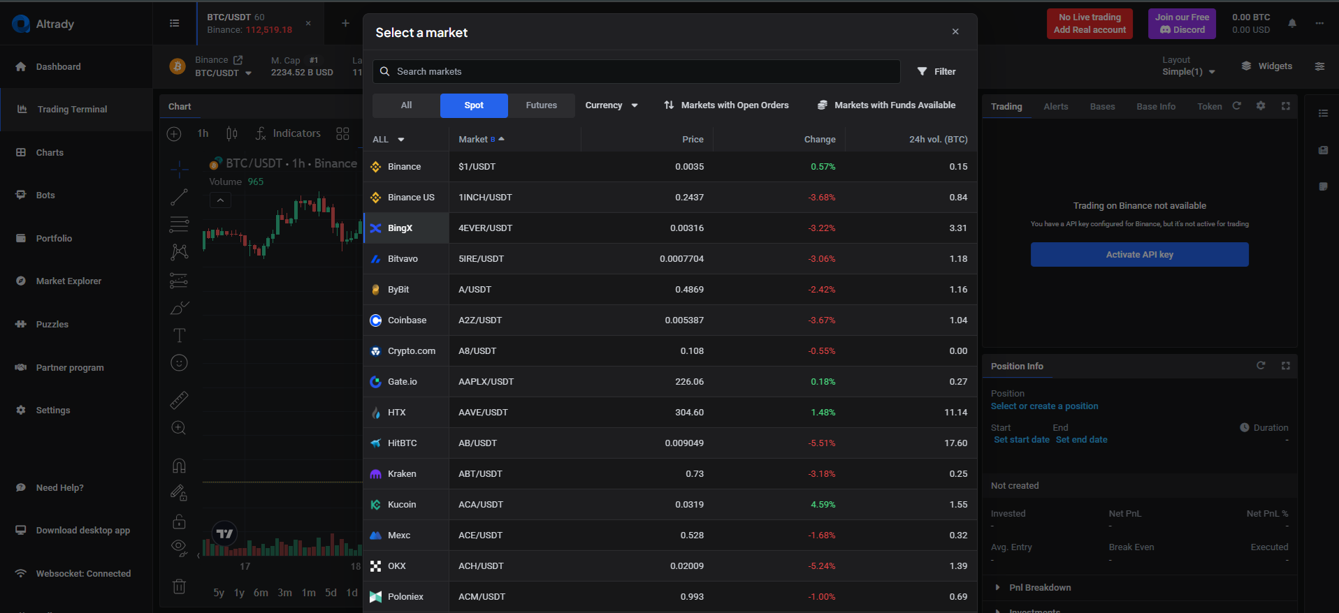 Multi exchange at Altrady