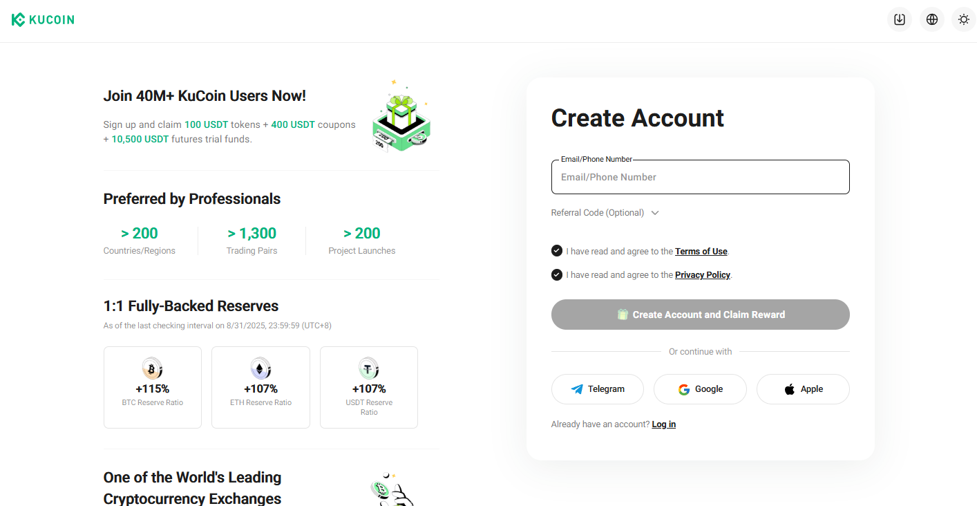 Регистрация на криптобирже KuCoin